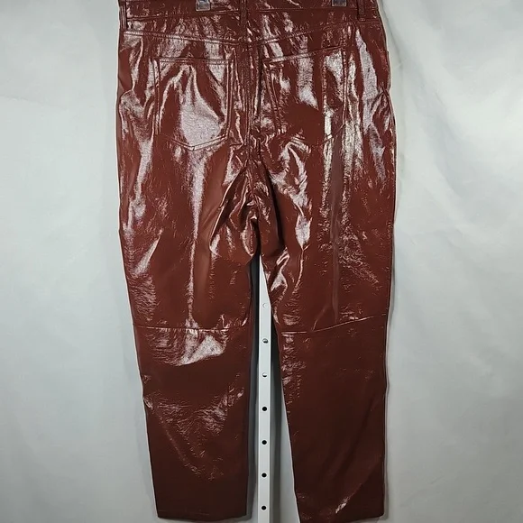 Abercrombie & Fitch Brown Vegan Leather 90's Straight High Rise Pants Size 35/20 - Picture 6 of 8